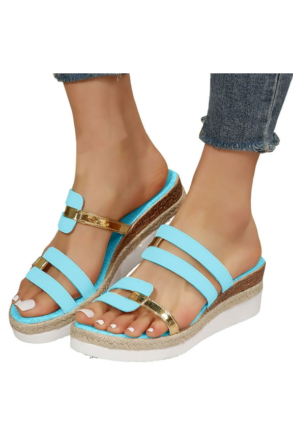 Womens Espadrilles Platform Wedge Slip on Sandals Fashion Metallic High Heel Dressy Slides for Women