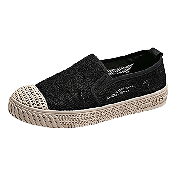 Womens Espadrilles on Shoes Stylish Lace Casual Loafers Lightweight Sneakers Comfortable Summer Flat Shoes for Office, Work, Walking(Black,7.5)