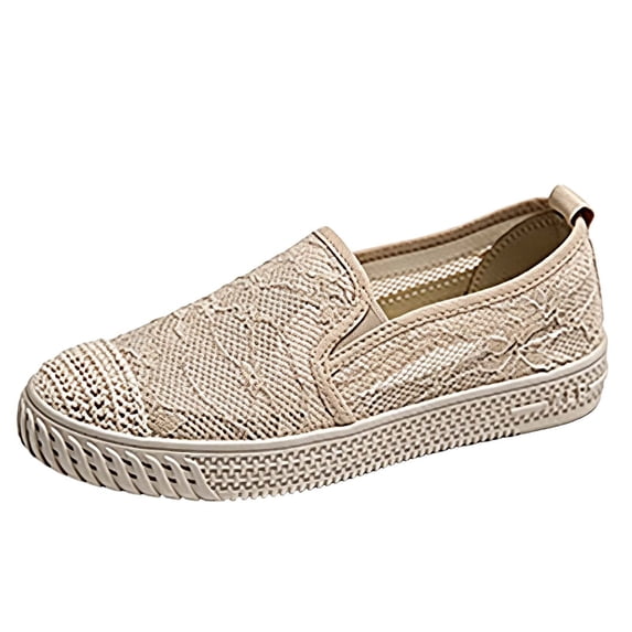 Womens Espadrilles on Shoes Stylish Lace Casual Loafers Lightweight Sneakers Comfortable Summer Flat Shoes for Office, Work, Walking(Khaki,8)
