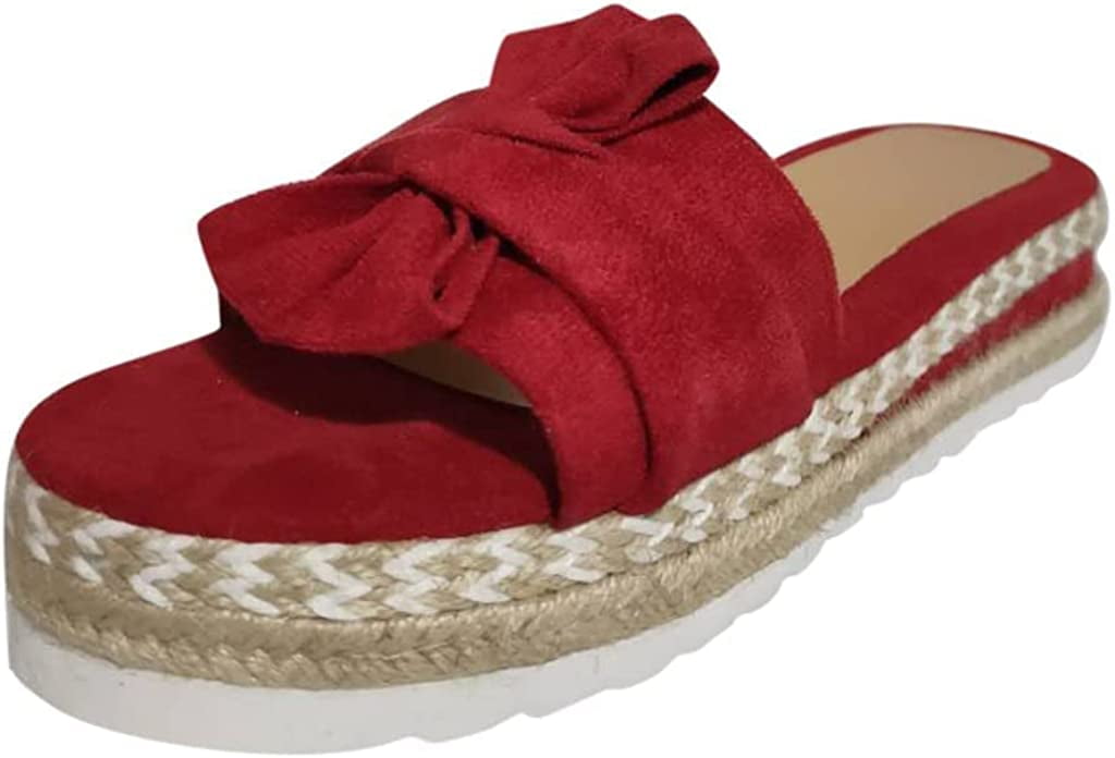 Womens Espadrilles Slip on Wedge Sandals Slides Bow Tie Platform Open