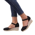 thumbnail image 1 of Womens Espadrilles Wedge Sandals Platform Cutout Closed Toe Adjustable Ankle Straps High Heeled Wedges Summer Lightweight Linen Dress Shoes Black Size 6.5, 1 of 7