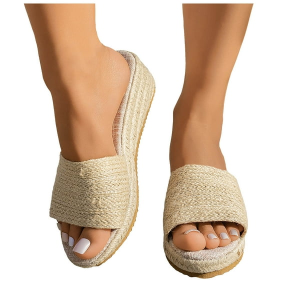 Womens Espadrilles Wedge Slides Sandals 2025 Beach Straw Tassel Dress Slip on Boho Vacation Summer Shoes