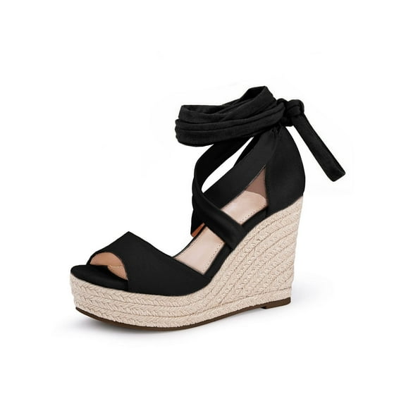 Womens Espadrilles Wedges Sandals Heels Open Toe Tie Lace Up Platform Ankle Strap Summer Dress Shoes