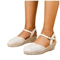 thumbnail image 1 of Womens Espadrilles Woven Closed Toe Wedge Sandals Classic Summer Cork Wedges Heels with Ankle Strap Thick Sole Dressy Beach Shoes White Size 8.5, 1 of 8