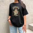 thumbnail image 1 of Womens Espooky Vibes Graphic Cotton casual Floral Short Sleeve Round Neck Black S-2XL Plus size, 1 of 5