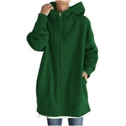 Womens Essentials Juebong Women's Solid Color Hoodie Zipper Long Sleeve Sweatshirts Long Coat Tops With Pockets