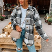 JUEBONG Womens Essentials Women Plaid Printing Cardigan Jacket Autumn Outdoor Plus Size Outwear Shirts Outwear