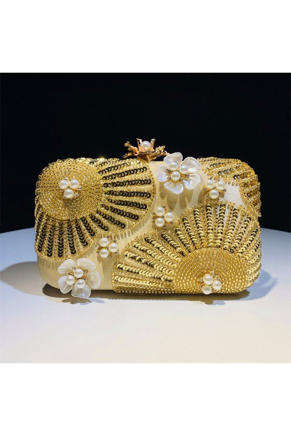 Womens Evening Bag Clutch Purse Luxury Handbag Embroidery Wedding Bag With Fashion Sequin and Pearl,Gold