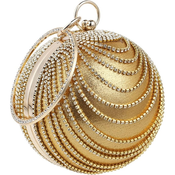 Womens Evening Bag Round Ball Clutch Sparkling Purse Rhinestone Handle Handbag Fringed Bags for Wedding Party Prom