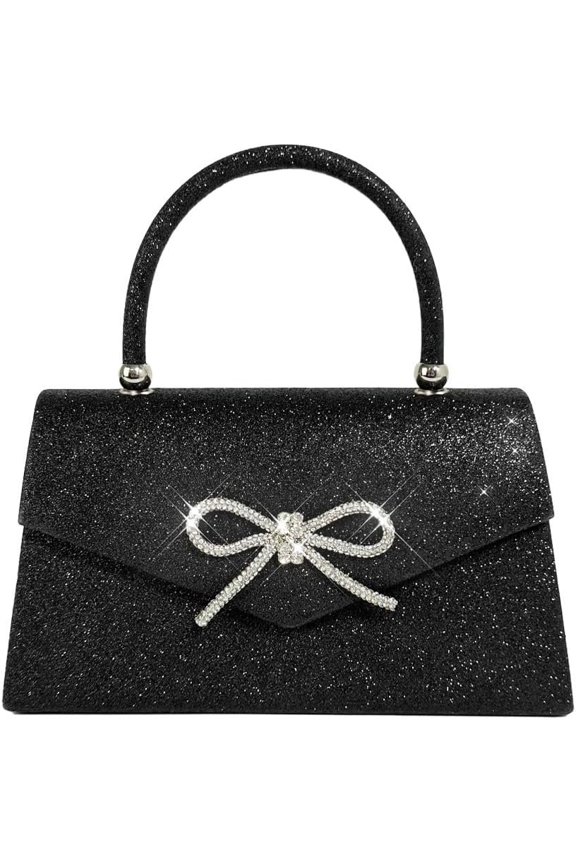 Womens Evening Bag Sparkly Bow Clutch Purse Wedding Party Purses Glitter Rhinestone  Prom Handbags