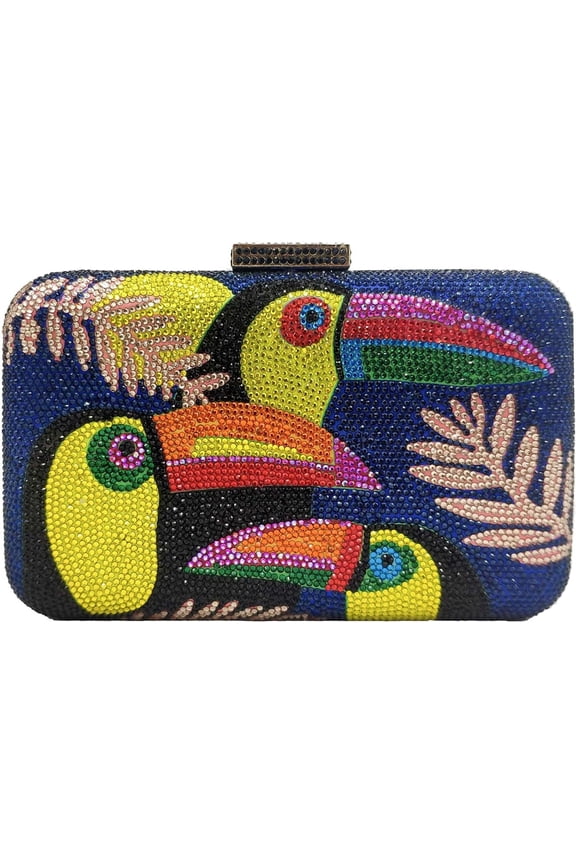 Womens Evening Bag Toucan Bird Rhinestones Clutch Purses for Bridal Wedding Party Handbag Ladies Shoulder Bags