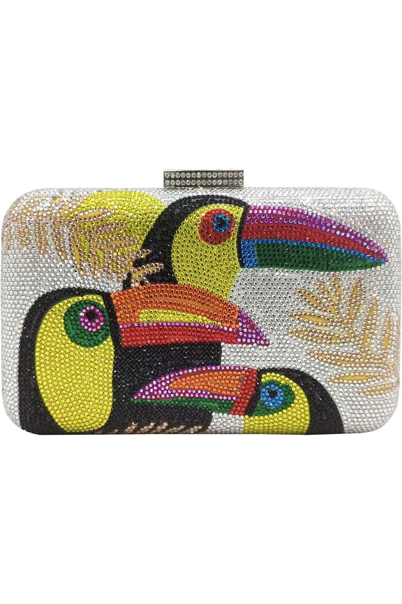 Womens Evening Bag Toucan Bird Rhinestones Clutch Purses for Bridal Wedding Party Handbag Ladies Shoulder Bags