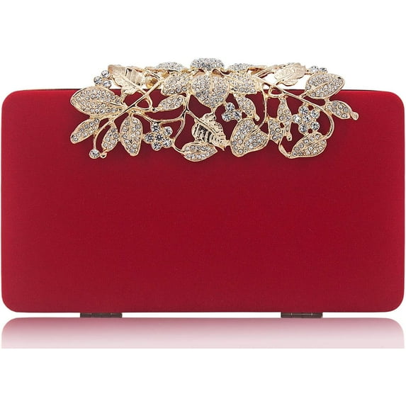 Womens Evening Bag with Flower Closure Rhinestone Crystal Clutch Purse for Wedding Party