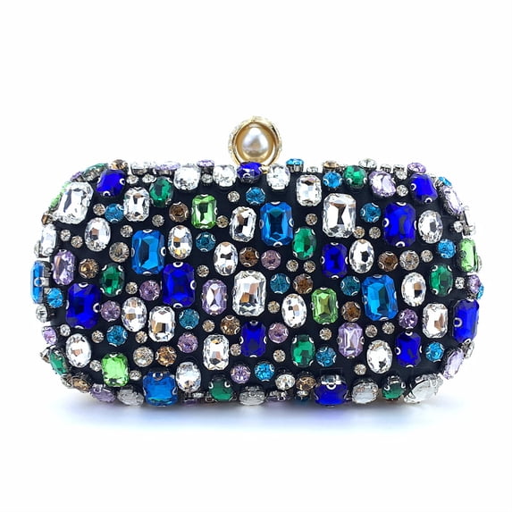 Womens Evening Clutch Purse Handbag Heavy Beaded Embroidered Evening Bag with Rhinestones,Black