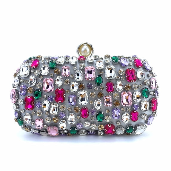 Womens Evening Clutch Purse Handbag Heavy Beaded Embroidered Evening Bag with Rhinestones,Silver