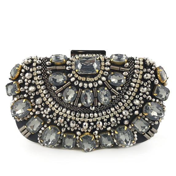 Womens Evening Clutch Purse Handbag Heavy Beaded Embroidered Evening Bag with Rhinestones