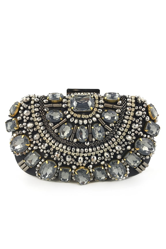 Womens Evening Clutch Purse Handbag Heavy Beaded Embroidered Evening Bag with Rhinestones