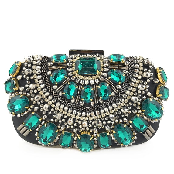 Womens Evening Clutch Purse Handbag Heavy Beaded Embroidered Evening Bag with Rhinestones