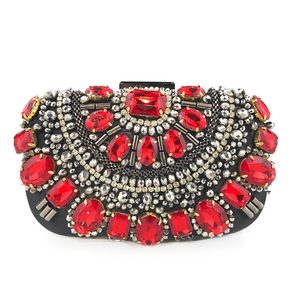 Womens Evening Clutch Purse Handbag Heavy Beaded Embroidered Evening Bag with Rhinestones
