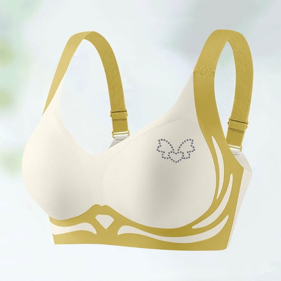 Womens Everyday Bra Push up Seamless Padded Bras Plus Size Wireless Comfortable Soft Bralettes Ladies Underwire Athletic Bra Yellow XXL