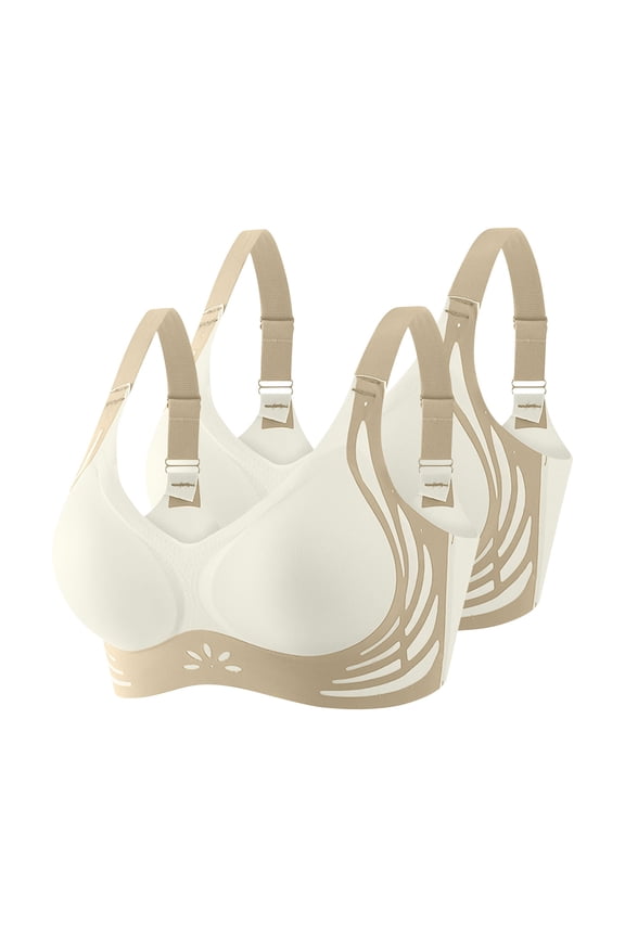 Womens Everyday Bras, 2Pcs Womens Wireless Push Up Bra Seamless Super Gather Bra Anti Sagging Breasts Support Pushup Lifting Bras for Older Women M-3XL