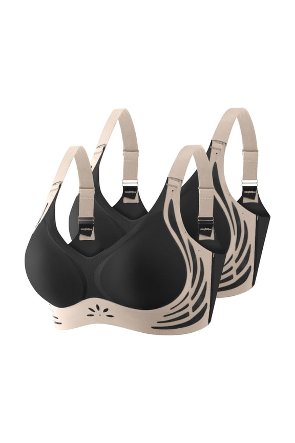 Womens Everyday Bras, 2Pcs Womens Wireless Push Up Bra Seamless Super Gather Bra Anti Sagging Breasts Support Pushup Lifting Bras for Older Women M-3XL
