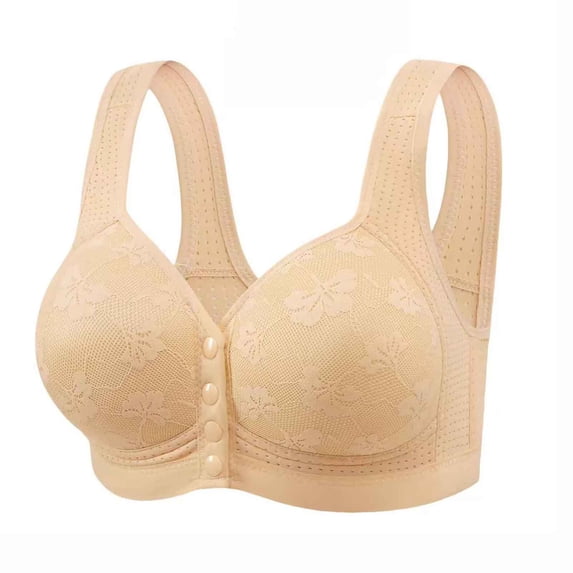 Womens Everyday Bras, Daisy Bras for Older Women Floral Plus Size Bras Wireless Bras Front Closure Bras for Senior Comfort Bra Tshirt Bras 36-44