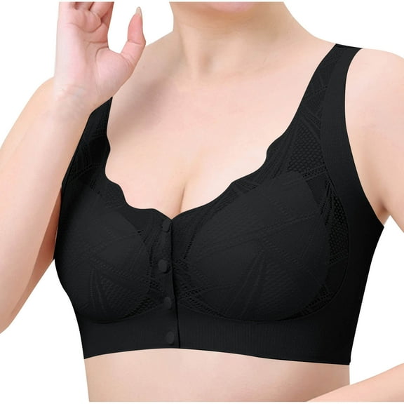 Womens Everyday Bras, Daisy Bras for Older Women Front Closure, Seamless Full Coverage Daisy Bra for Seniors, Daily Comfort Breathable No Underwire Bra M-2XL
