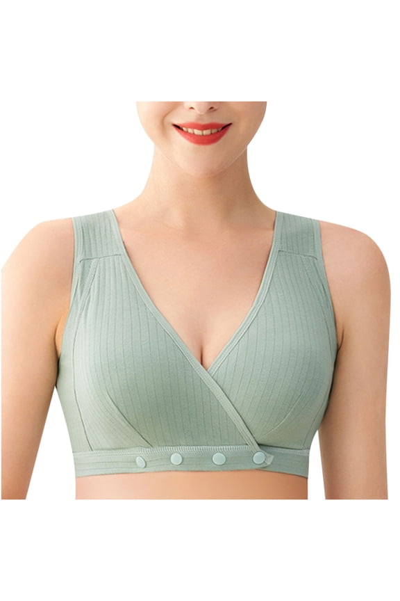 Womens Everyday Bras, Daisy Bras for Older Women Front Closure Wireless Push Up Bras Everyday Wirefree Comfortable Crisscross Sleep Bras M-3XL