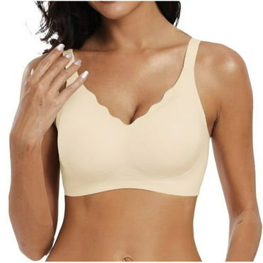 Womens Everyday Bras, Deep V Bras for Women No Underwire Wide Straps Comfort Wireless Bralettes Seamless Plunge Everyday Push Up Bra M-2XL
