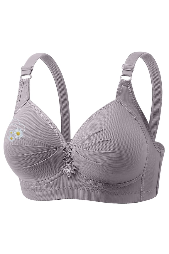Womens Everyday Bras Fashion Daisy Printed Adjustable Straps T-Shirt Bra No Underwire Push Up Bralettes Underwear Gray Small