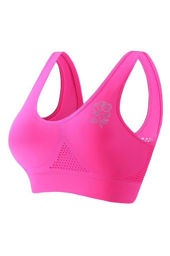 Womens Everyday Bras Hot Drill Rose Printed Hollow Breathable Comfy Sport Bra Bralettes Corset Sleep Underwear Hot Pink 5X-Large