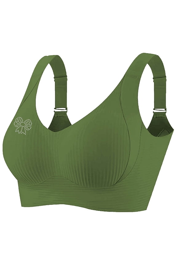 Womens Everyday Bras Plus Size Fashion Hot Drill Print Ribbed Push Up Sports Bra Breathable Comfy Bralettes Corset Green Medium