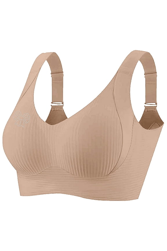 Womens Everyday Bras Plus Size Fashion Hot Drill Print Ribbed Push Up Sports Bra Breathable Comfy Bralettes Corset Khaki Large