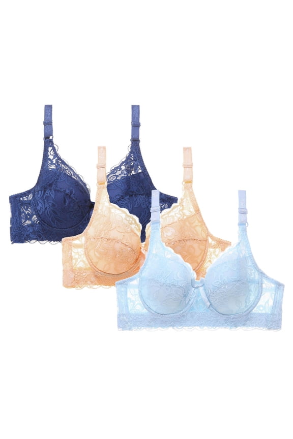 Womens Everyday Bras, No Underwire Sheer 3pcs V-Neck Bra Lace Soft Support Comfort Bra for Women Everyday T-Shirt Bralette S-4XL