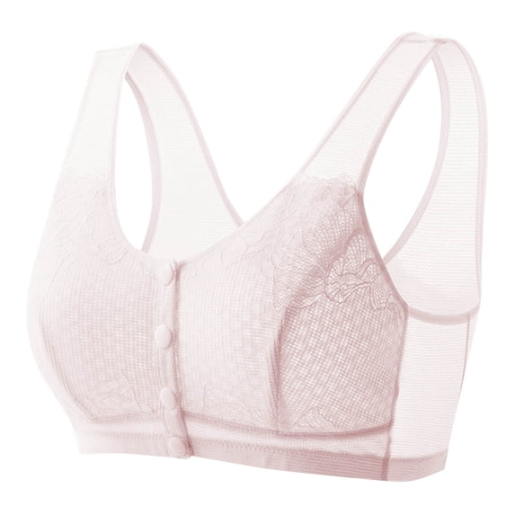 Womens Everyday Bras, Women Buttons Front Closure Bras Wireless Snap Closing Bra No Underwire Older Senior Seamless Bras L-4XL