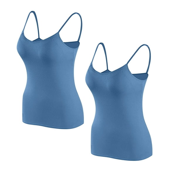 Womens Everyday Bras, Women Camisole with Shelf Bra Spaghetti Strap Cotton Undershirts 2 Pack Layering Tank Tops with Built in Bra S-XL