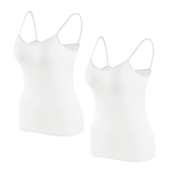 Womens Everyday Bras, Women Camisole with Shelf Bra Spaghetti Strap Cotton Undershirts 2 Pack Layering Tank Tops with Built in Bra S-XL