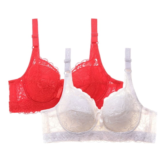 Womens Everyday Bras, Women's 2pcs Sexy Lace Bra Sheer Balconette Underwire Unlined Push Up Everyday Bras Lingerie S-4XL