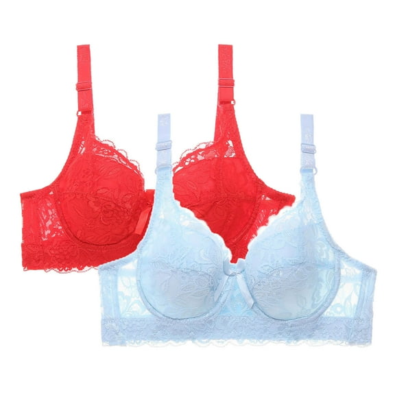 Womens Everyday Bras, Women's 2pcs Sexy Lace Bra Sheer Balconette Underwire Unlined Push Up Everyday Bras Lingerie S-4XL