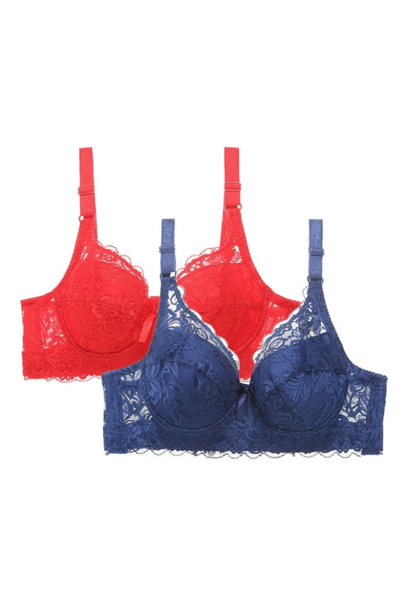 Womens Everyday Bras, Women's 2pcs Sexy Lace Bra Sheer Balconette Underwire Unlined Push Up Everyday Bras Lingerie S-4XL