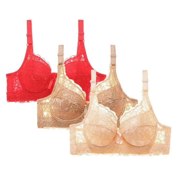 Womens Everyday Bras, Women's 3pcs Balconette Bra Lace Lightly Padded Demi Full Coverage Plus Size Bras Underwire Support S-4XL