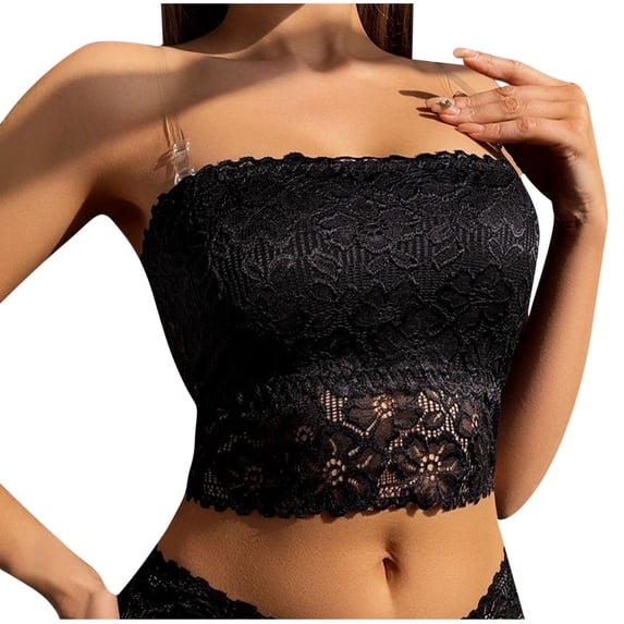 Womens Everyday Bras, Women's Floral Lace Tube Top Bandeau Strapless Bras Full Coverage Seamless Stretchy Chest Wrap S-L