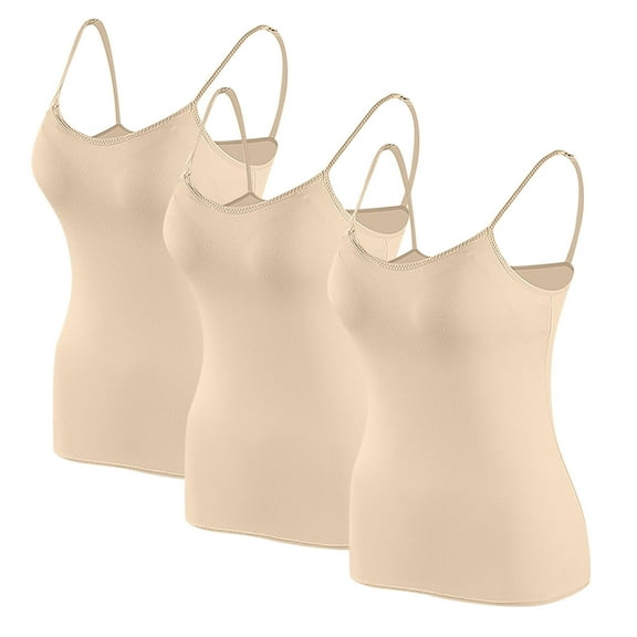Womens Everyday Bras, Womens 3 Pack Cotton Tank Top with Shelf Bra Spaghetti Strap Camisole Basic Cami Tanks with Built in Bra S-XL