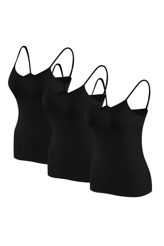 Womens Everyday Bras, Womens 3 Pack Cotton Tank Top with Shelf Bra Spaghetti Strap Camisole Basic Cami Tanks with Built in Bra S-XL