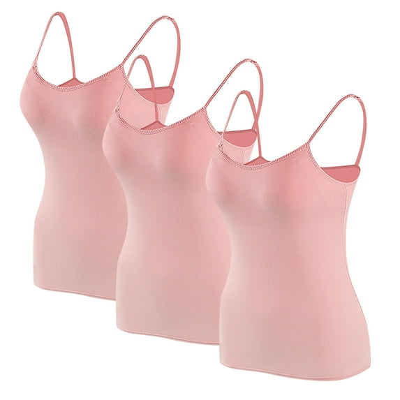 Womens Everyday Bras, Womens 3 Pack Cotton Tank Top with Shelf Bra Spaghetti Strap Camisole Basic Cami Tanks with Built in Bra S-XL