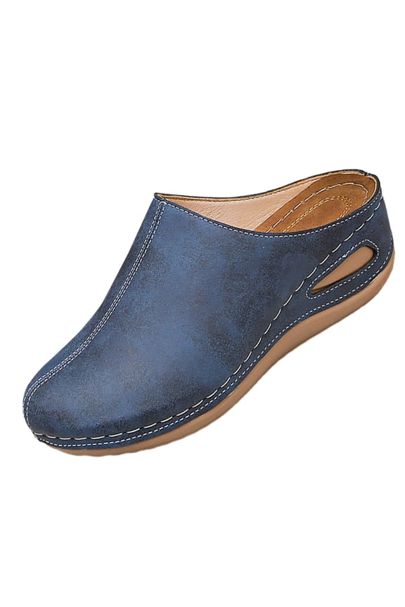 Womens Everyday Clogs, Navy Blue Slip-On Mule Slides with Comfortable Rubber Sole for Casual & Vintage Style,Size 5.5