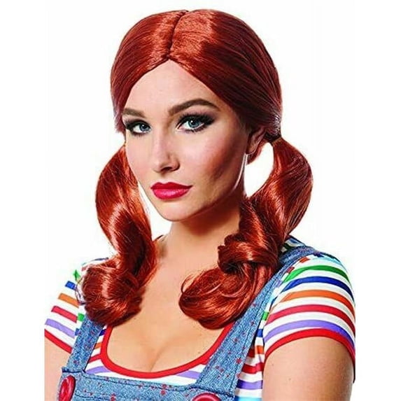 Womens Evil Doll Chucky Pig Tails Movie Good Guy Costume Wig, Red