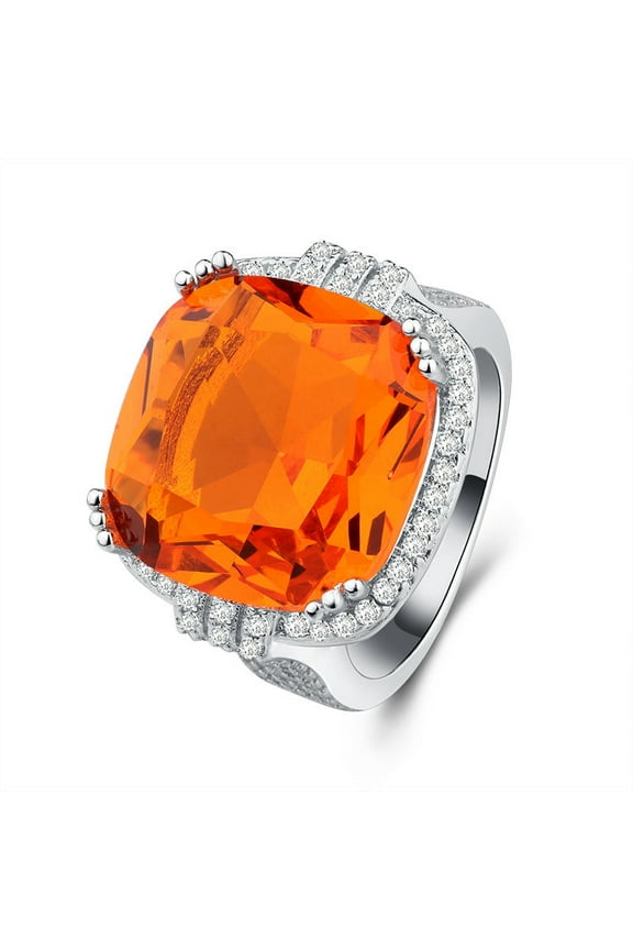 Womens Exaggerated Orange Gemstone Ring Gold Plated Inlaid Artificial Gems Semi-Precious Stones Geometric Copper Ring Fashion Jewelry Gift for Her