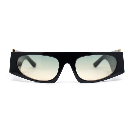 Womens Exaggerated Thick Temple Mod Narrow Rectangle Plastic Sunglasses Black Gold - Green Yellow